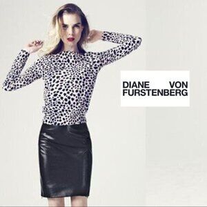 Diane Von Furstenberg Medium Leopard Sweater Top Tinkit Brown Black Tan Pullover